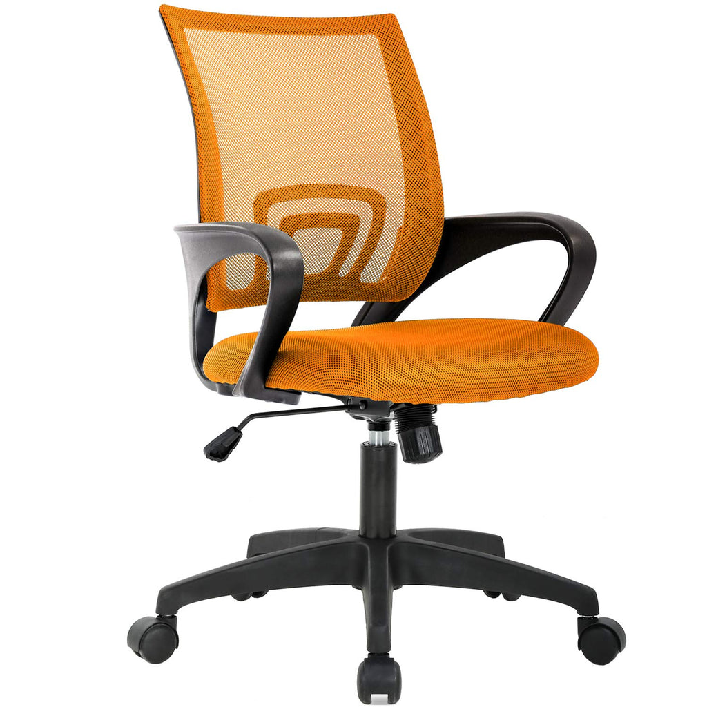 Ergonomic Office Chair | Mid-Back Swivel Desk Chair | Breathable Backrest & Lumbar Support | Adjustable Height | Sponge Seat | Rolling Wheels | Orange | for Adults & Women
