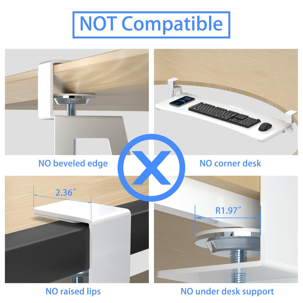 Large Keyboard Tray Under Desk Pull Out with C Clamp Mount, Computer Keyboard & Mouse Tray, 34 (38 Including Clamps) x 11.8 inch Slide-Out Platform Computer Drawer for Typing, White, DSF1LW