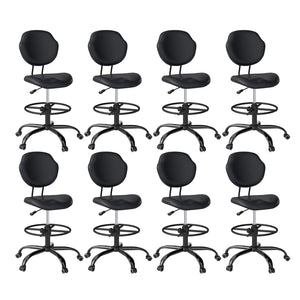(Black, 8 Pack) Drafting Chair with Back Support, Tall/High Desk Rolling Stool, Faux Leather Office Chair with Height Adjustable for Standing Desk, Home Office, Bar, Workbench & Kitchen