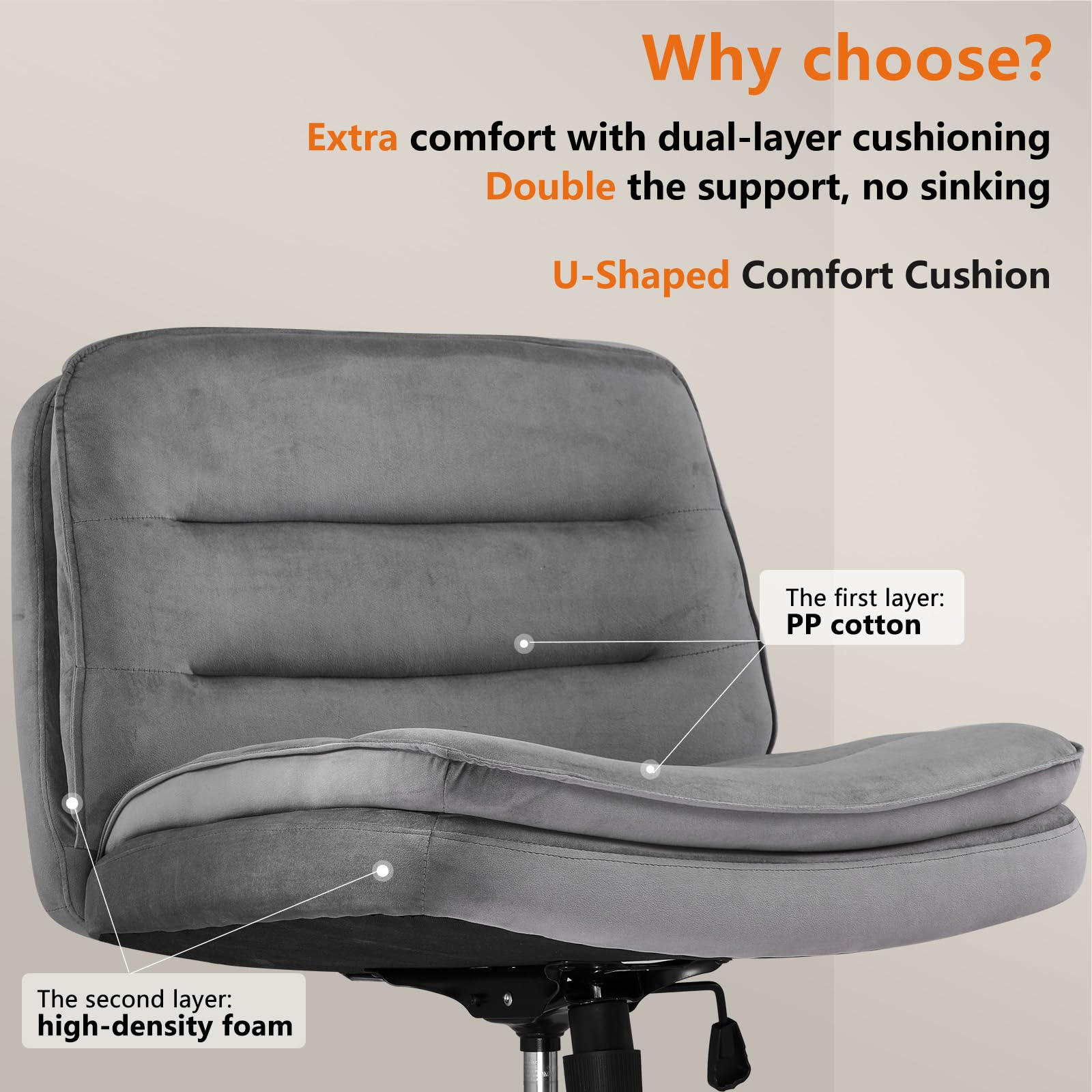 Criss Cross Chair with Wheels Armless Cross Legged Office Chair Wide Home Office Desk Chair Swivel Comfy Vanity Desk Chair Height Adjustable Mid Back Wide Seat Computer Task Chair
