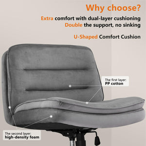 Criss Cross Chair with Wheels Armless Cross Legged Office Chair Wide Home Office Desk Chair Swivel Comfy Vanity Desk Chair Height Adjustable Mid Back Wide Seat Computer Task Chair