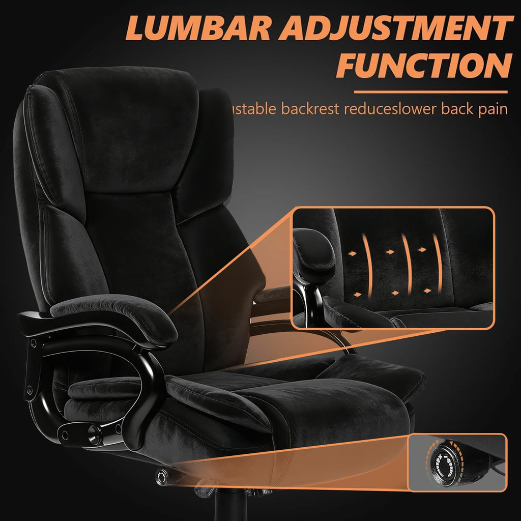 500lbs Fabric Big and Tall Office Chair,500lbs Heavy Duty Office Chair for Heavy People, High Back Executive Computer Chair with Adjustable Lumbar Support, Dual Rubber Wheel