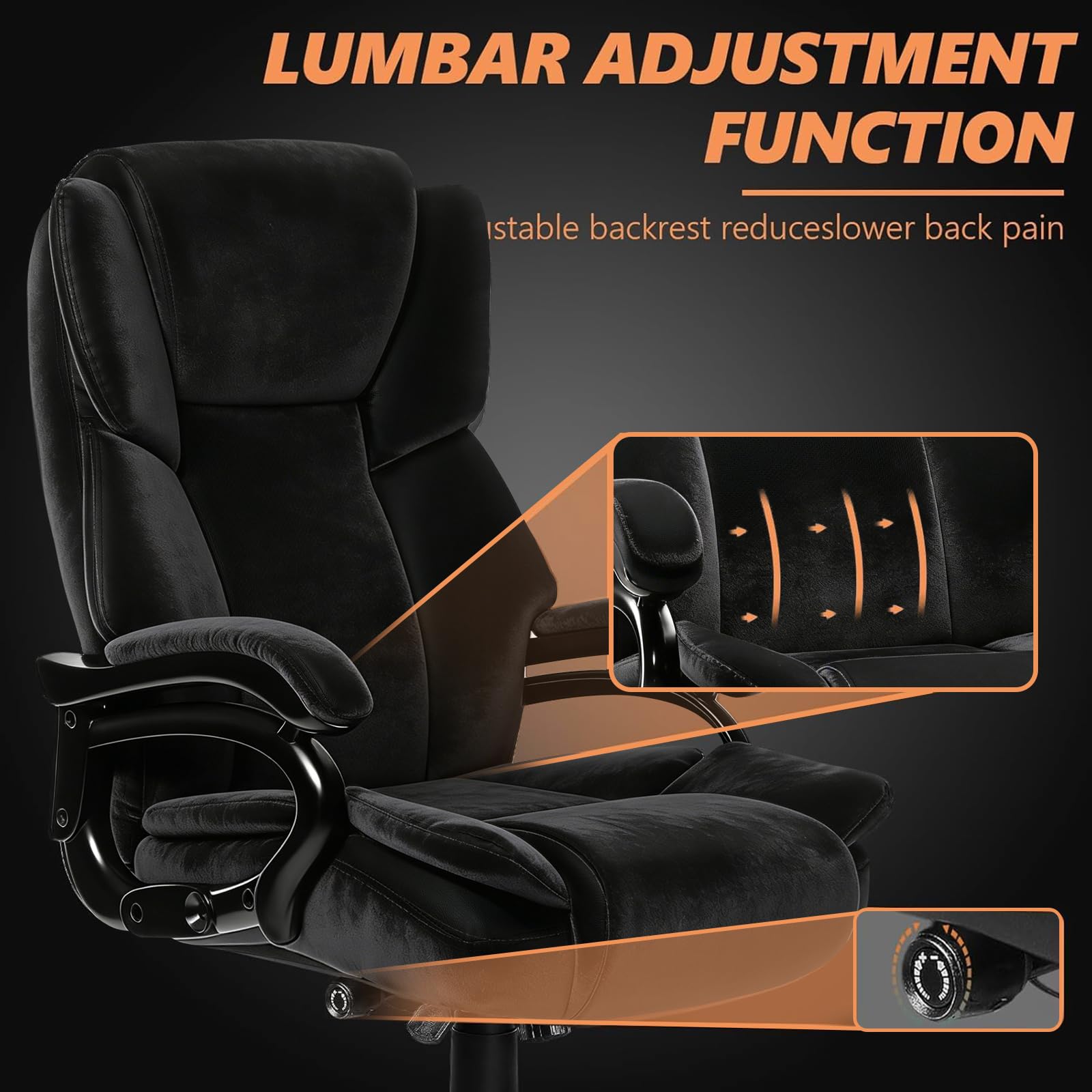500lbs Fabric Big and Tall Office Chair,500lbs Heavy Duty Office Chair for Heavy People, High Back Executive Computer Chair with Adjustable Lumbar Support, Dual Rubber Wheel