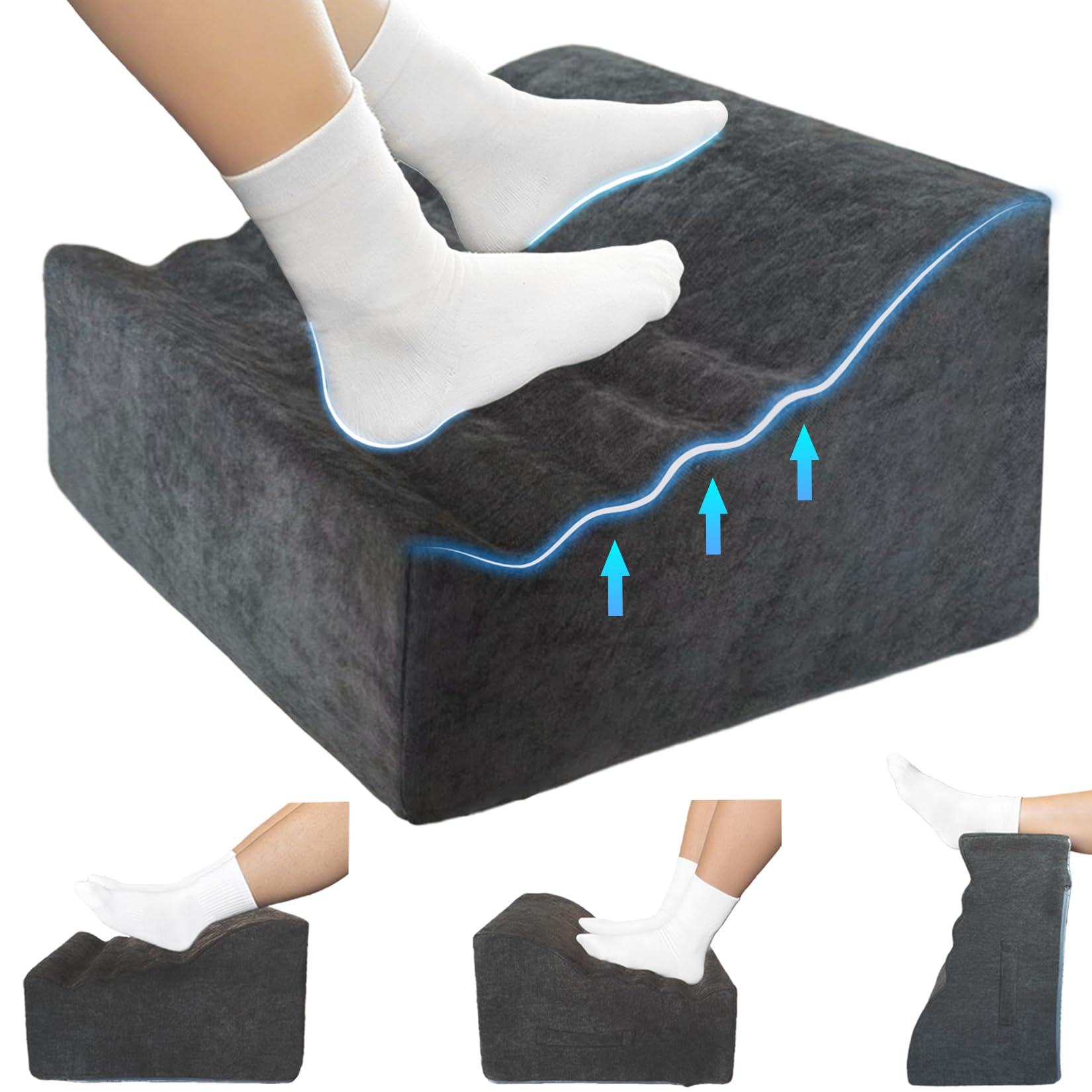 Foot Rest Under Desk, Ergonomic Foot Stool, Comfortable Office Footrest with Curved Design, with Washable Cover for Home and Office, Relieves Leg Pressure (Dark Gray)