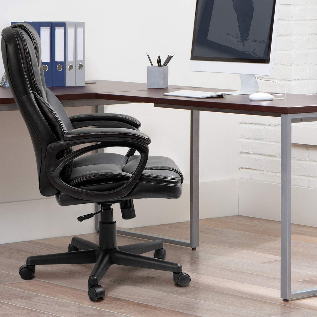 Office Executive Chair High Back Adjustable Managerial Home Desk Chair, Swivel Computer PU Leather Chair with Lumbar Support (2, Black)