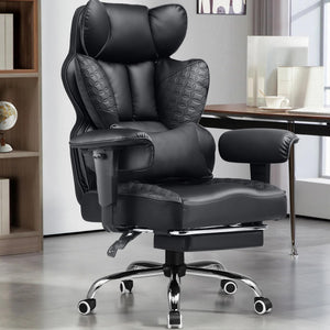 Big and Tall Gaming Chair 400lbs Heavy Duty Office Chair with Foot Rest & Ergonomic Pocket Spring Lumbar Support, High Back 3D Saddle Shaped Cushion for Back Pain Relief, Matte-Black
