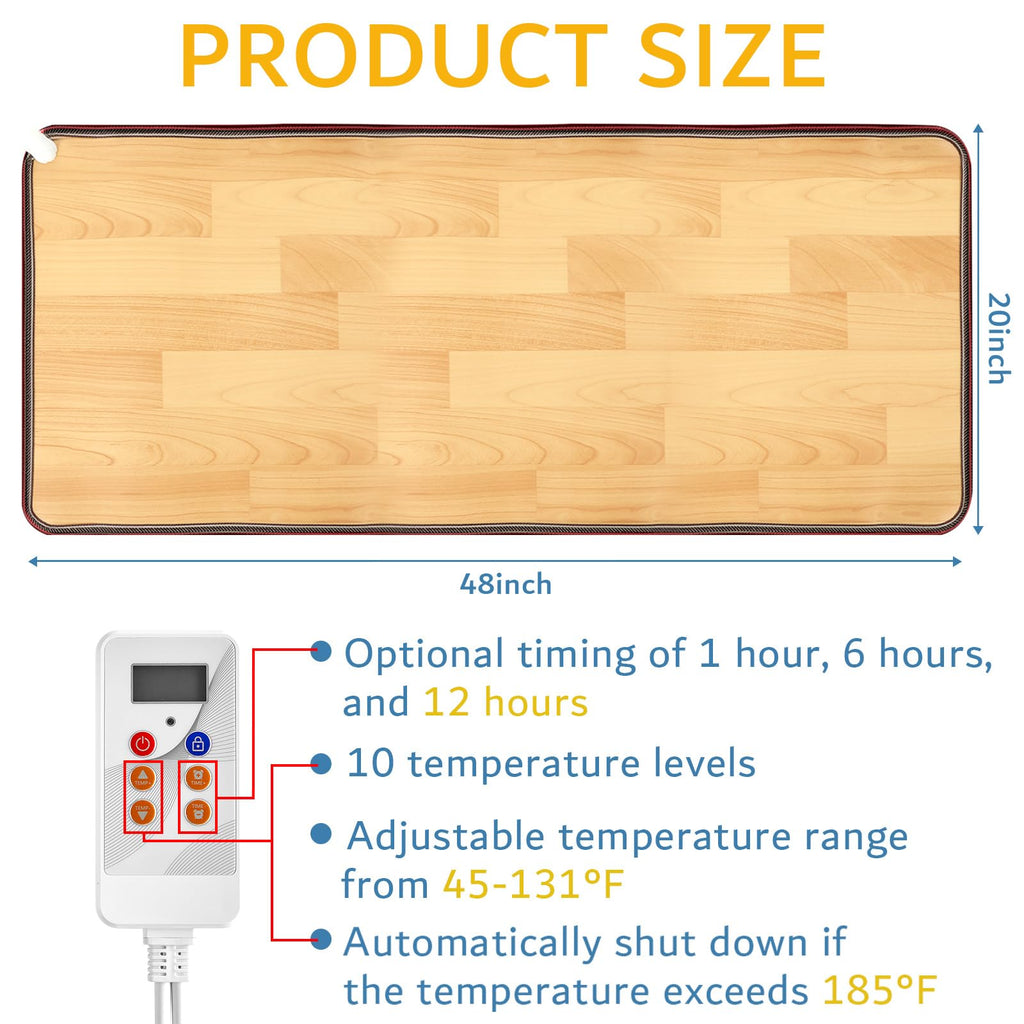 Heated Floor Mat Heater for Foot Warmer Under Desk 48 x 20 Inch Carbon Crystal Wood Stripe Electric Heating Carpet Pad Energy Sav