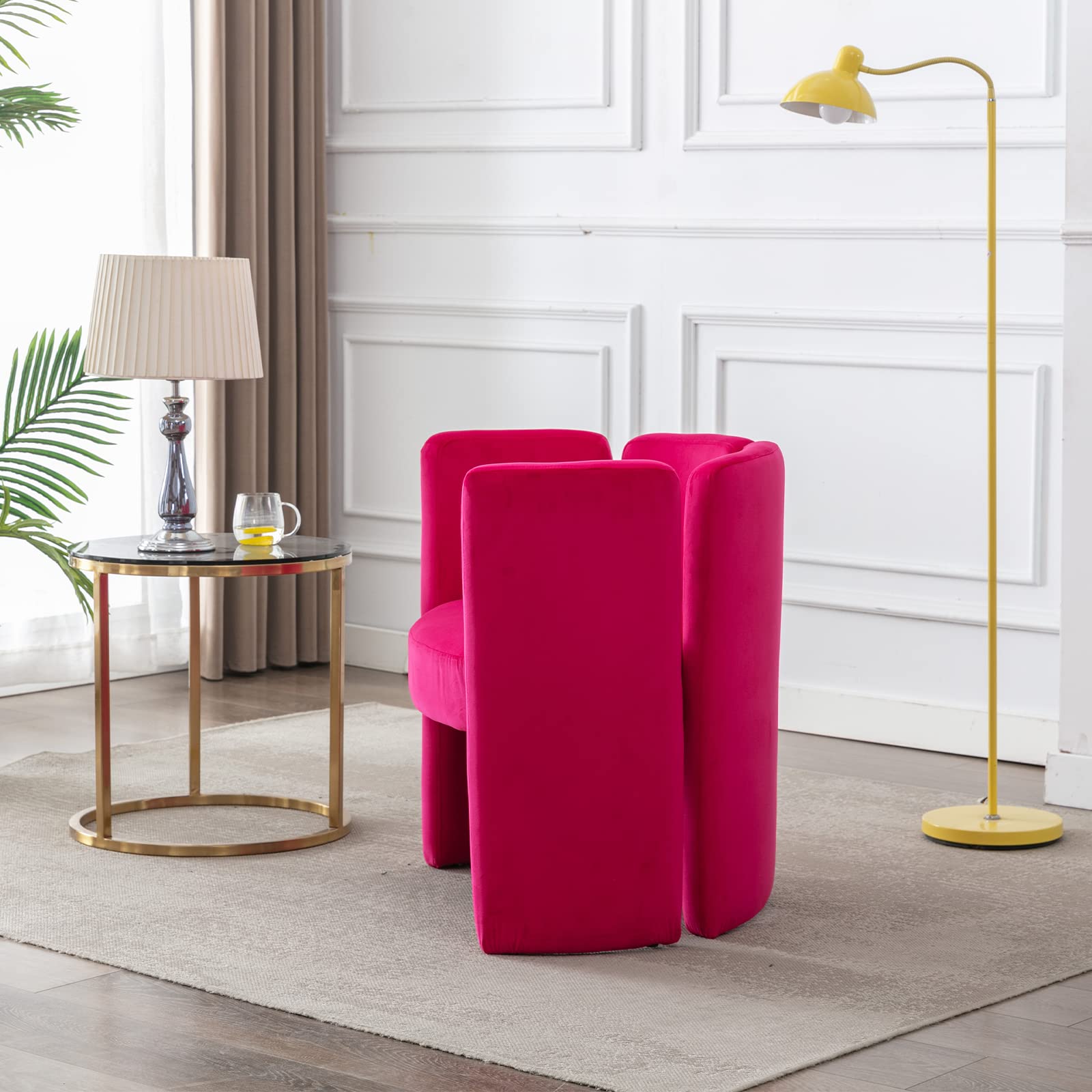 Velvet Accent Chair,Unique Barrel Upholstered Chair with Circular Backrest Modern Design Cute Side Decorative Chairs for Living Room/Lounge/Bedroom/Reading Room,Rose