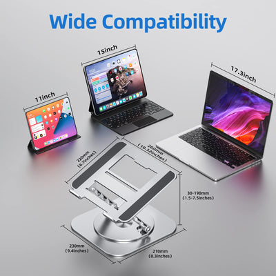 Laptop Stand with 360° Rotating Base, Foldable Adjustable Computer Holder, Ergonomic Design Compatible with MacBook Air Pro, Dell XPS, HP, Lenovo More 10-17