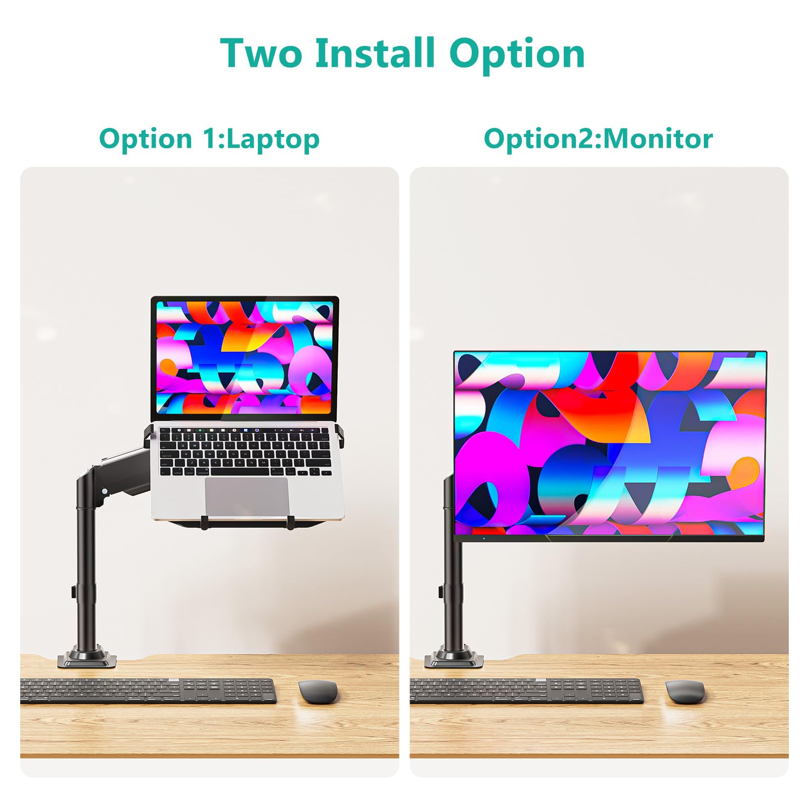 Laptop Desk Mount for 15.6 inch Notebook, Fully Adjustable Single Monitor Arm with Laptop Holder for 32 inch Screen, Laptops Stand with Ventilated Tray, Up to 22 Lbs, (GSDM00LP), Black