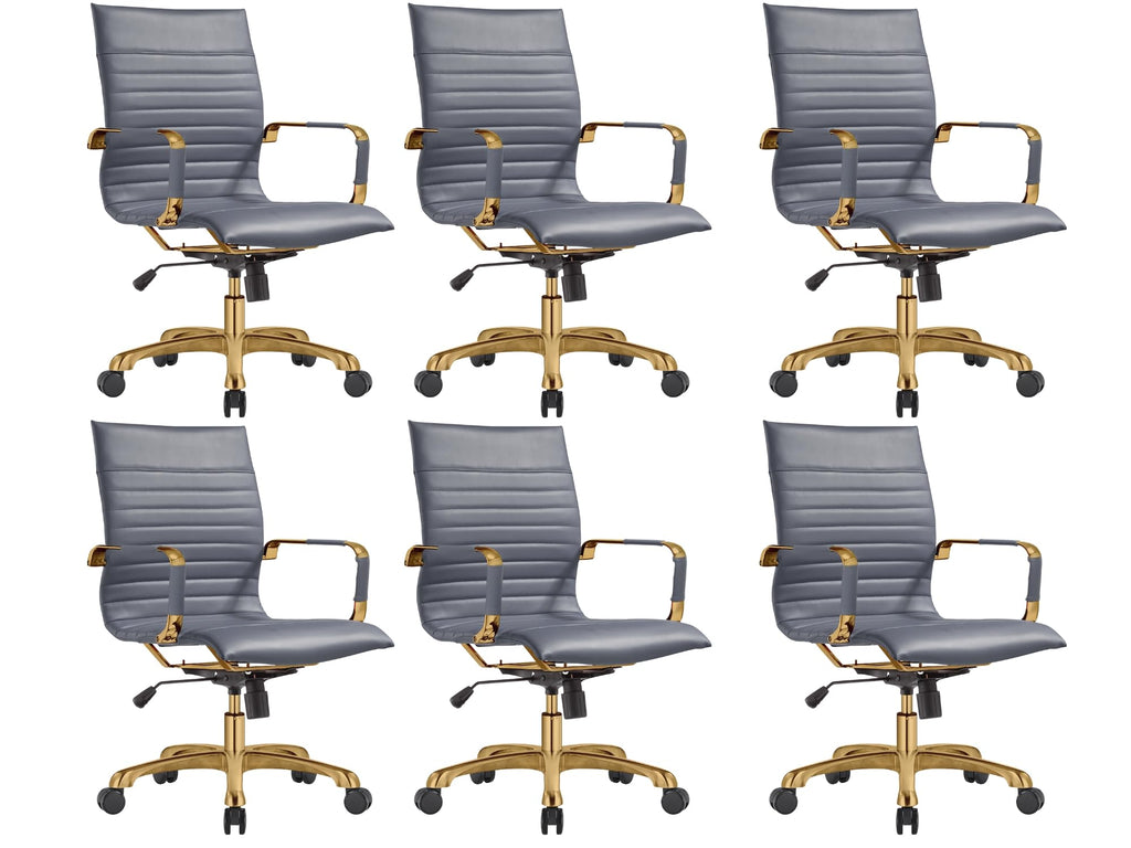 Qty 6 Modern Ergonomic Executive Office Chair, High-Back Leather Conference Desk Chair with Adjustable Height, Tilt Control, 360° Swivel & Gold Frame for Home Office