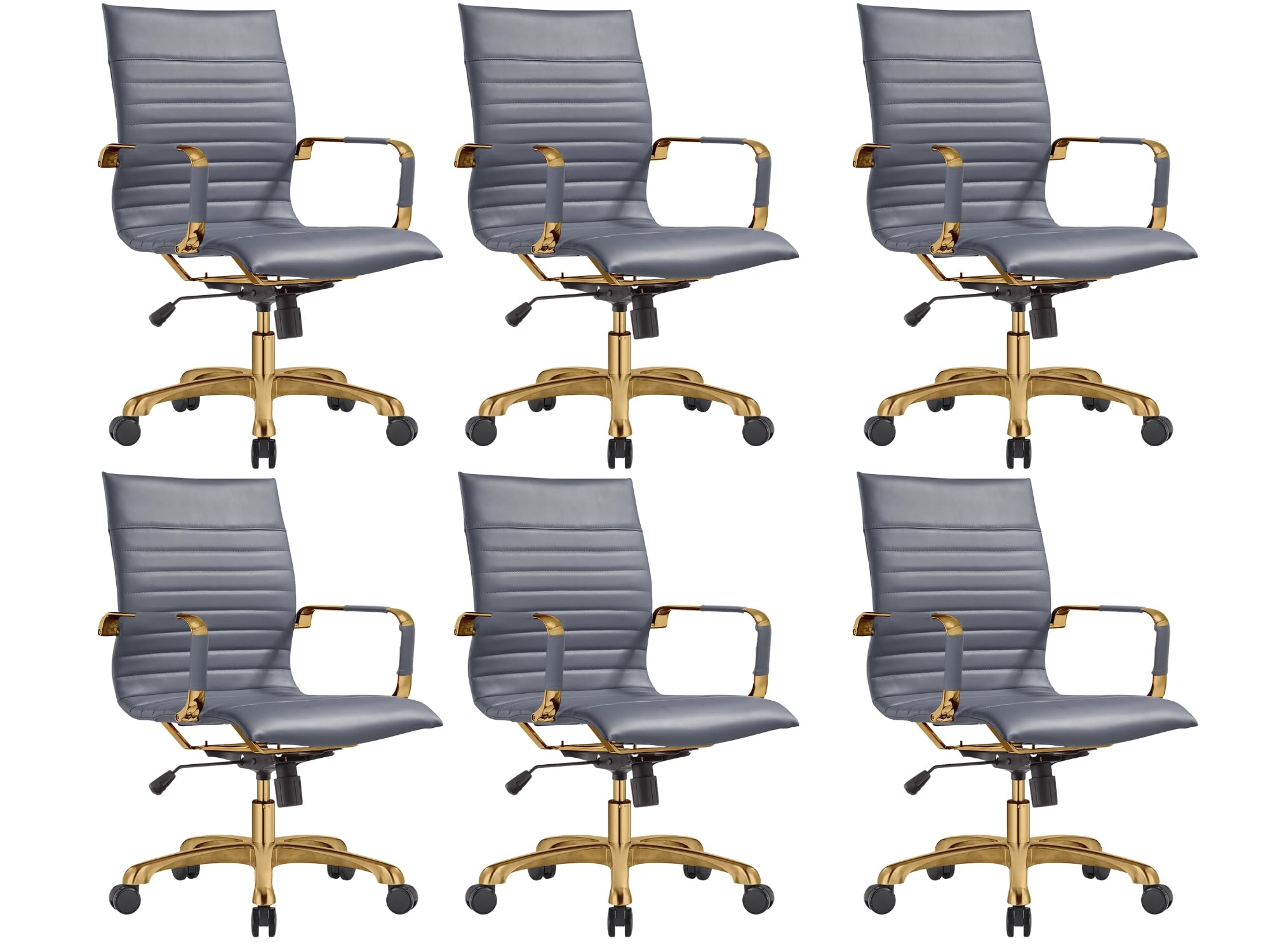 Qty 6 Modern Ergonomic Executive Office Chair, High-Back Leather Conference Desk Chair with Adjustable Height, Tilt Control, 360° Swivel & Gold Frame for Home Office