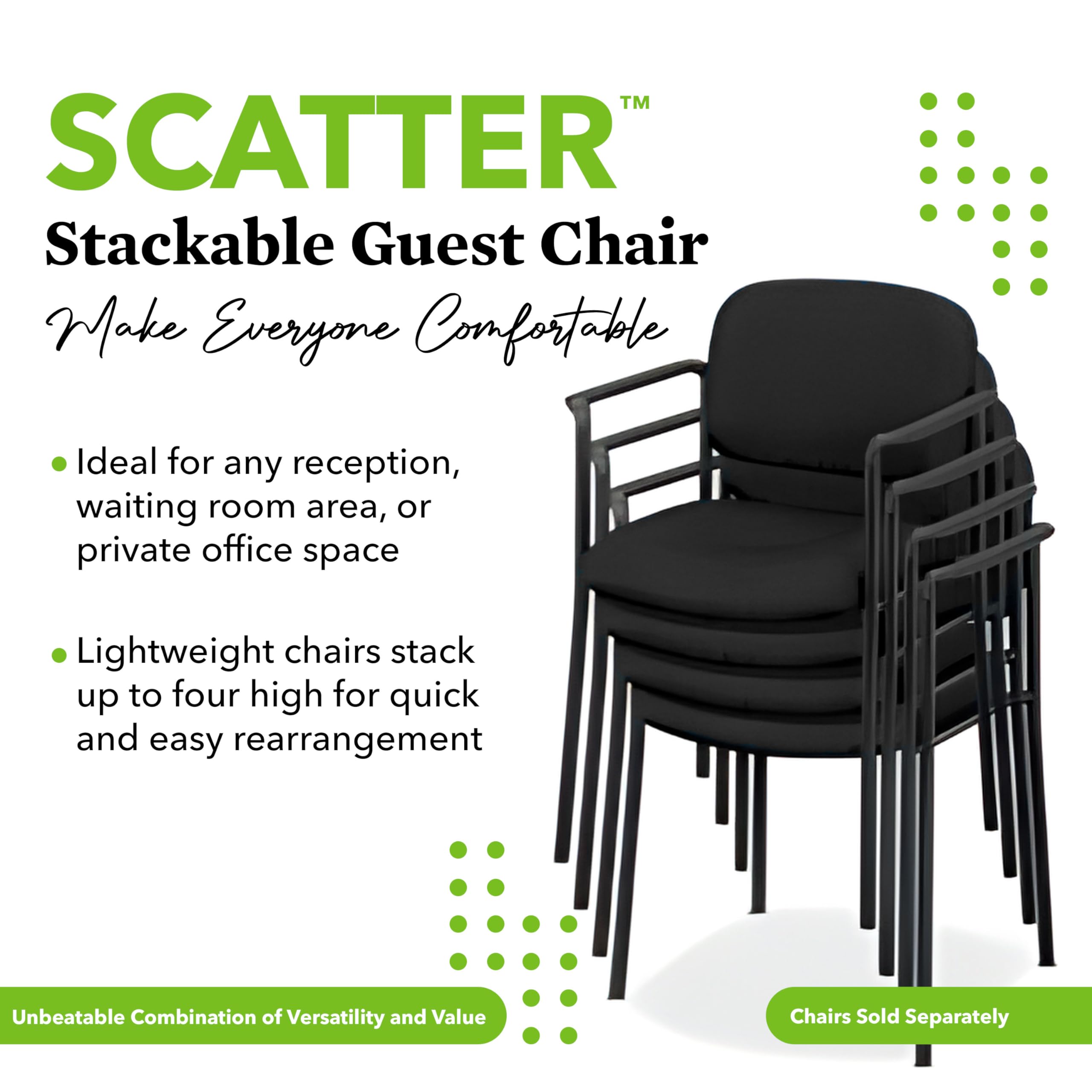 Guest Office Chair, Armless Leather Seating for Waiting Rooms, Lobbies, Conference Areas, and Offices, Stackable Side Chair for Reception and Training Spaces, Black