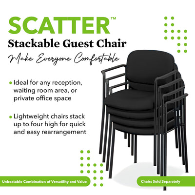 Guest Office Chair, Armless Leather Seating for Waiting Rooms, Lobbies, Conference Areas, and Offices, Stackable Side Chair for Reception and Training Spaces, Black