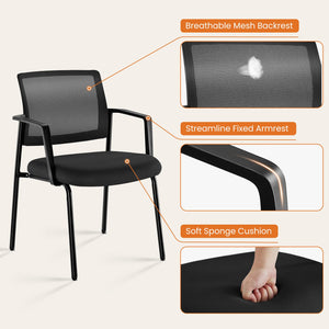 2 Pack Black, Mesh Back Stacking Arm Chairs, Upholstered Fabric Stacking Chairs, Sturdy Metal Office Chairs, Easy to Use and Store, Outdoor and Indoor, for Home, School, Party, Church,
