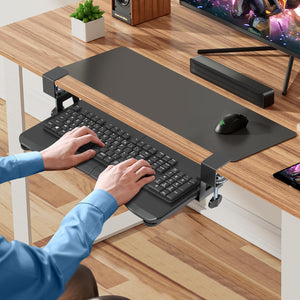 Small Keyboard Tray Under Desk Pull Out with C Clamp Mount, Computer Keyboard & Mouse Tray, 20 (24.2 Including Clamps) x 11.8 inch Slide-Out Platform Computer Drawer for Typing, Black, DSF1S
