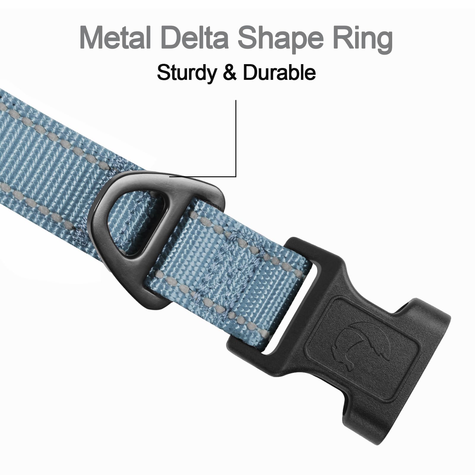 Reflective Dog Collar, Soft Neoprene Padded, Metal D-Ring, Nylon Pet Collar Adjustable for Small Dogs, Gray, S