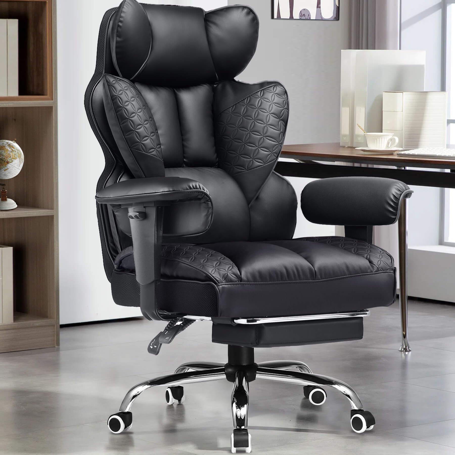 Big and Tall Gaming Chair 400lbs Heavy Duty Office Chair with Footrest, High Back Pocket Spring Lumbar Support, Ergonomic Wide Comfy Seated Cushion for Lower Back Pain Relief, Earth-Black