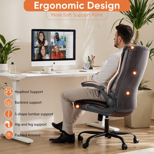 Set of 2, Ergonomic Computer Gaming Office Chair , Heavy Duty Task Desk Swivel Rolling Chairs with Wheels, Flip-up Arms, Adjustable Height, PU Leather,Dark Brown