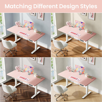 55 Inch Large Electric Standing Desk, 4 Memory Heights Adjustable,Sit to Stand Up, Work Home Office Computer Table for Study, Walking Pad, Writing, and Games, Wooden Desktop Desks, Pink