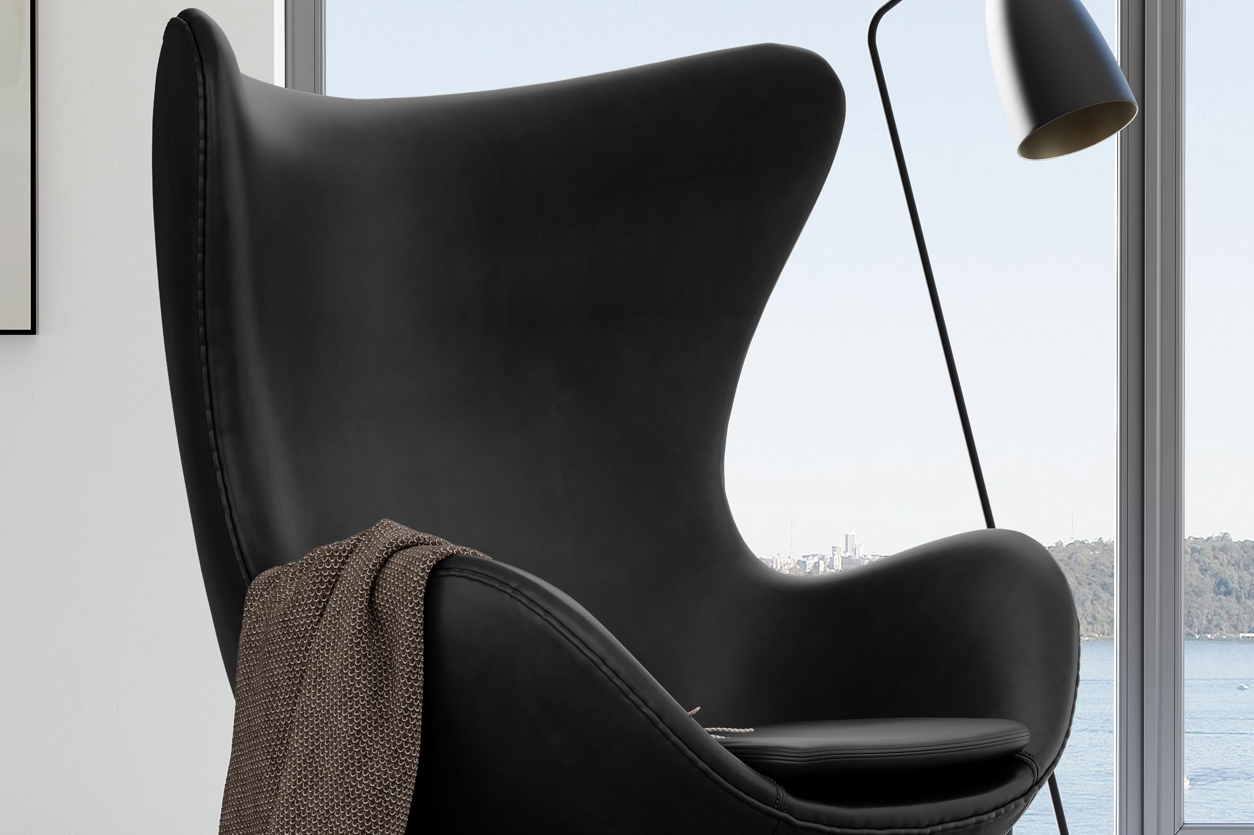 Swivel Armchair 35.4”, Italian Nappa 11000 Top Grain Leather, 360° Swivel, Mid-Century Modern Accent Chair for Living Room, Black