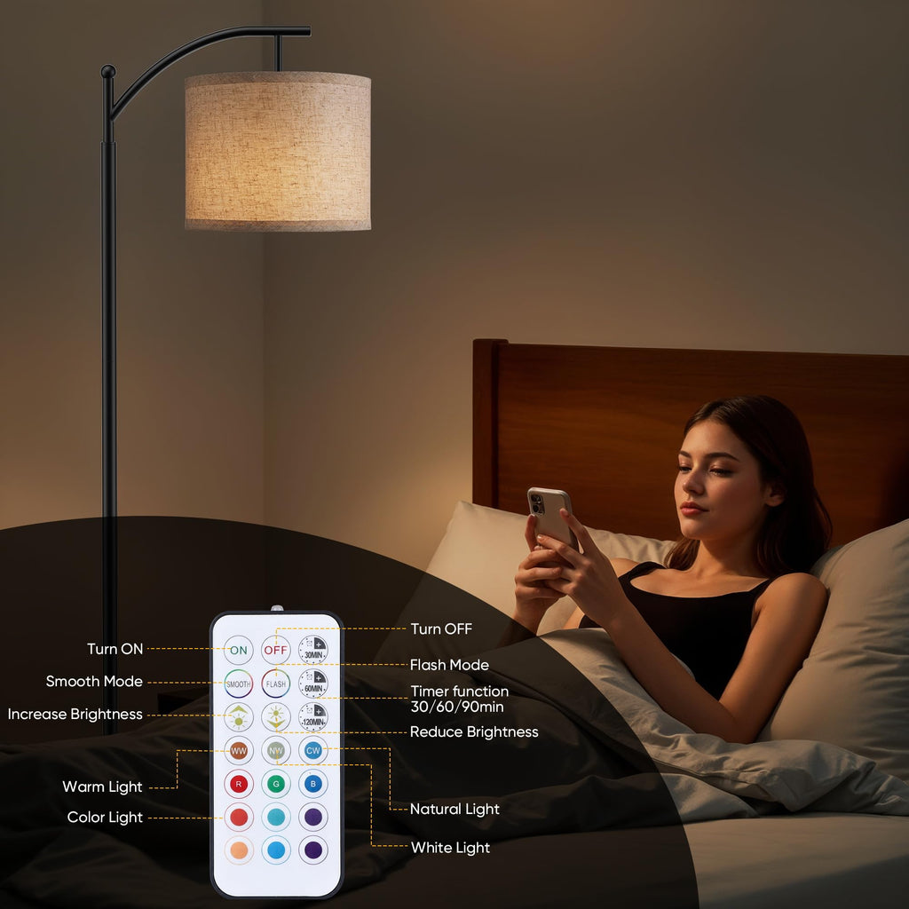 Battery Operated Floor Lamp, RGB Dimmable Cordless Standing Lamp with Remote Control for Living Room, Tall Floor Lamp for Bedroom