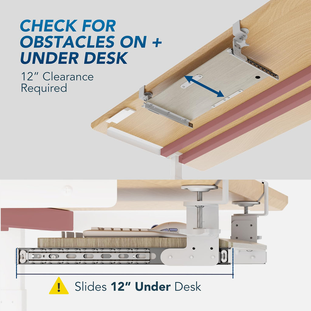 Keyboard Tray Under Desk Pull Out with Extra Sturdy C Clamp Mount System, 27.3 (32.5 inch Including Clamps) x 11 Inch Slide-Out Platform Computer Drawer for Typing Grain AX01WG01