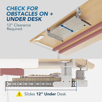 Keyboard Tray Under Desk Pull Out with Extra Sturdy C Clamp Mount System, 27.3 (32.5 inch Including Clamps) x 11 Inch Slide-Out Platform Computer Drawer for Typing Grain AX01WG01