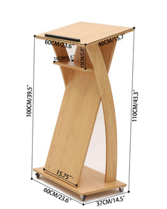 Mobile Wooden Podium Stand with Wheels Lectern Oak Color 16MM Wood Board Elegant Design Wooden Pulpit for Churches Seminars and Schools