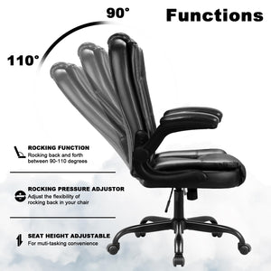 Leather Office Desk Chair,Ergonomic Office Chair with Lumbar Support,Computer Chair,Executive Leather Chair with Padded Flip-up Arm,Adjustable Armrests, Gray,275LBS