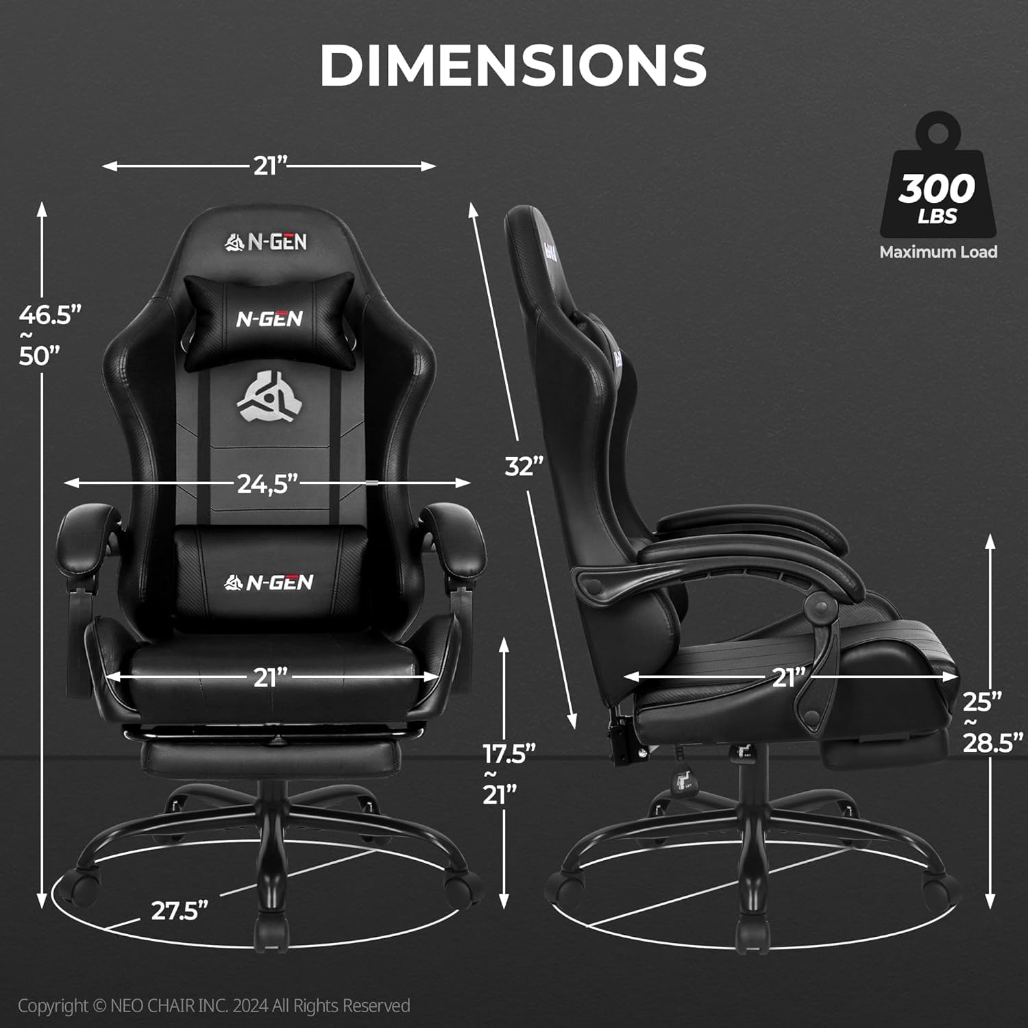 Video Gaming Chair with Footrest Lumbar Support for Home Office High Back Recliner Height Adjustable Ergonomic Comfy Leather Computer Desk Chair (Black)