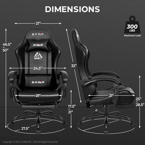 Video Gaming Chair with Footrest Lumbar Support for Home Office High Back Recliner Height Adjustable Ergonomic Comfy Leather Computer Desk Chair (Black)