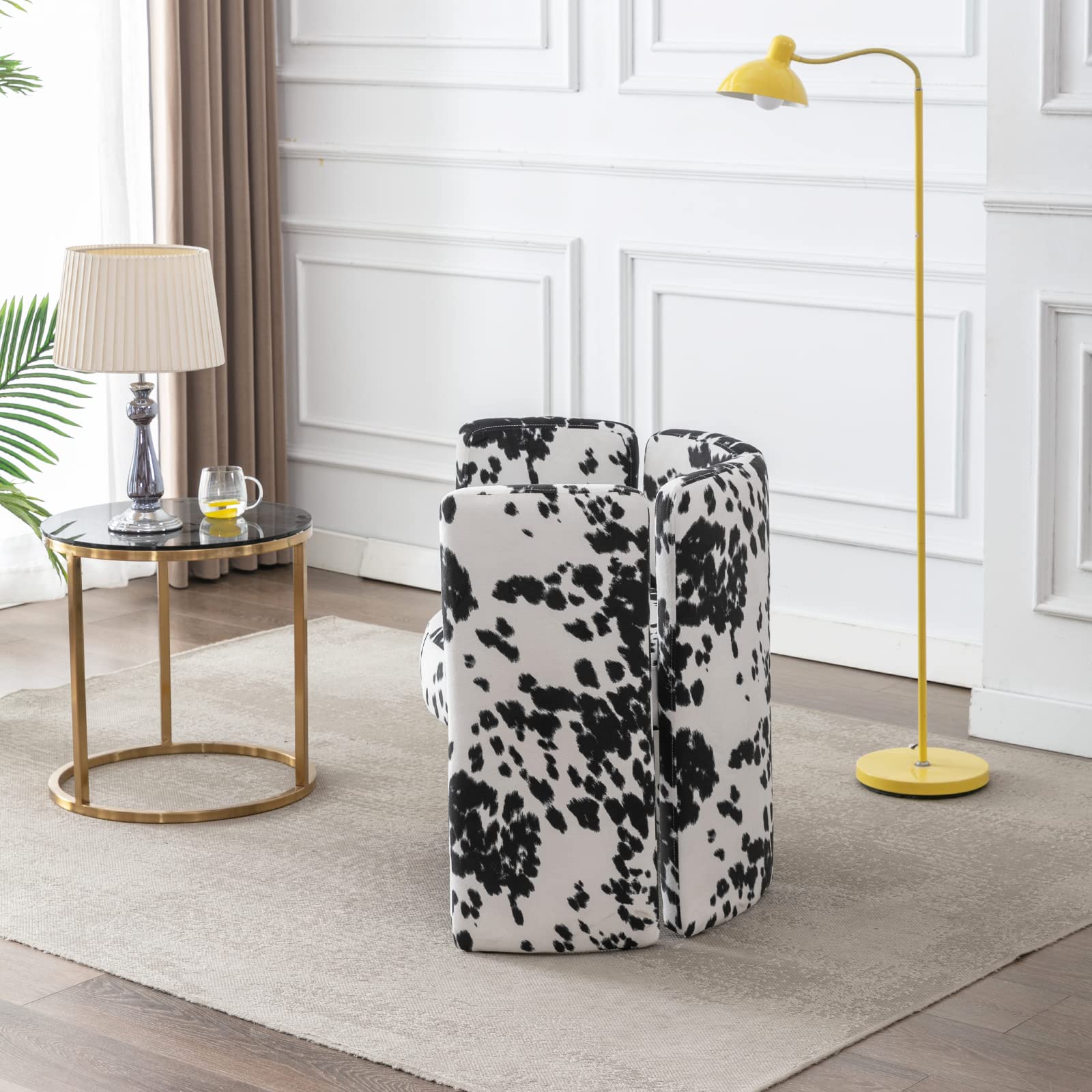 Velvet Accent Chair,Unique Barrel Upholstered Chair with Circular Backrest Modern Design Cute Side Decorative Chairs for Living Room/Lounge/Bedroom/Reading Room,Cow