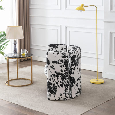 Velvet Accent Chair,Unique Barrel Upholstered Chair with Circular Backrest Modern Design Cute Side Decorative Chairs for Living Room/Lounge/Bedroom/Reading Room,Cow