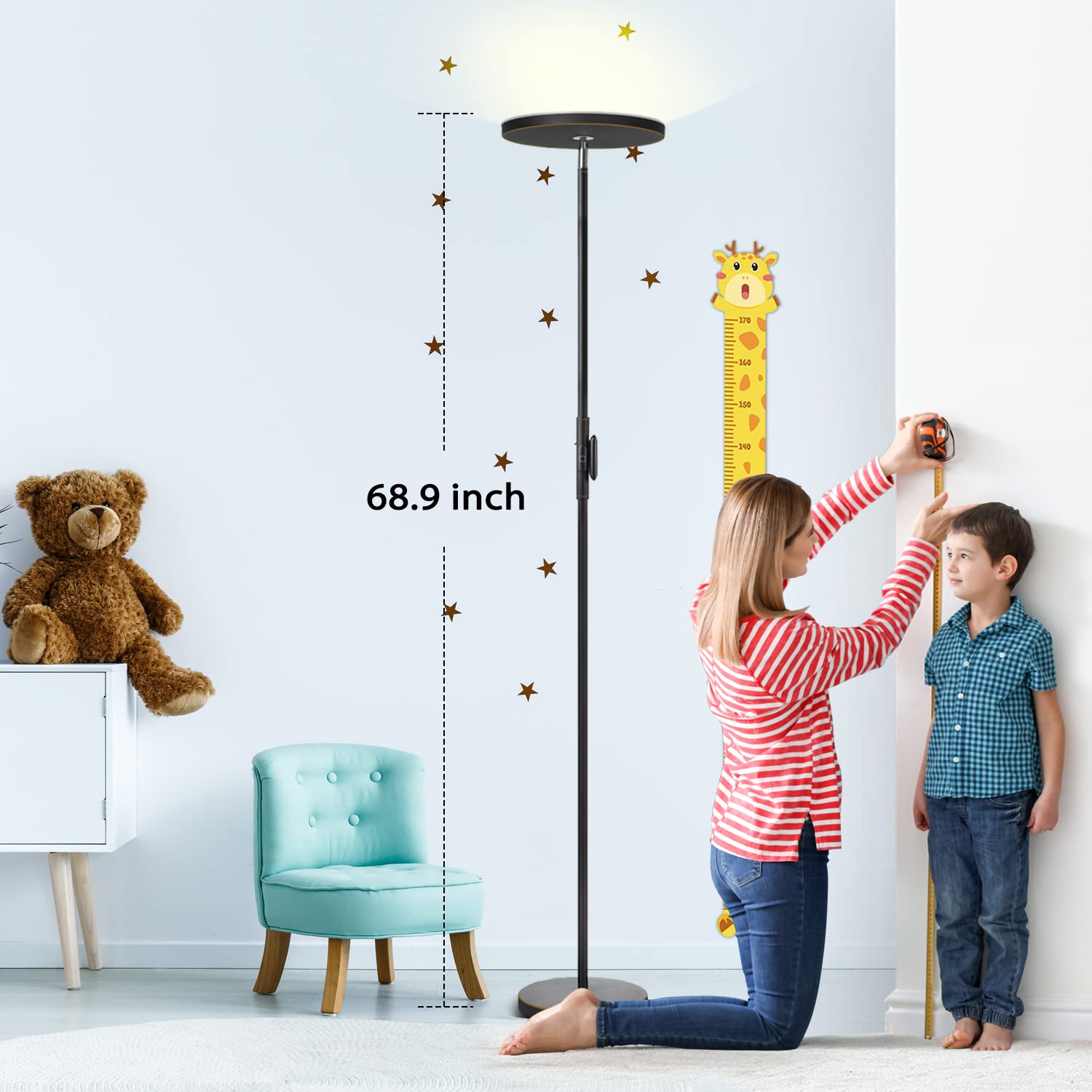 Floor Lamp,30W/2400LM Sky LED Modern Torchiere 3 Color Temperatures Super Bright Floor Lamps-Tall Standing Pole Light with Remote & Touch Control for Living Room,Bed Room,Office (Black-Gold)