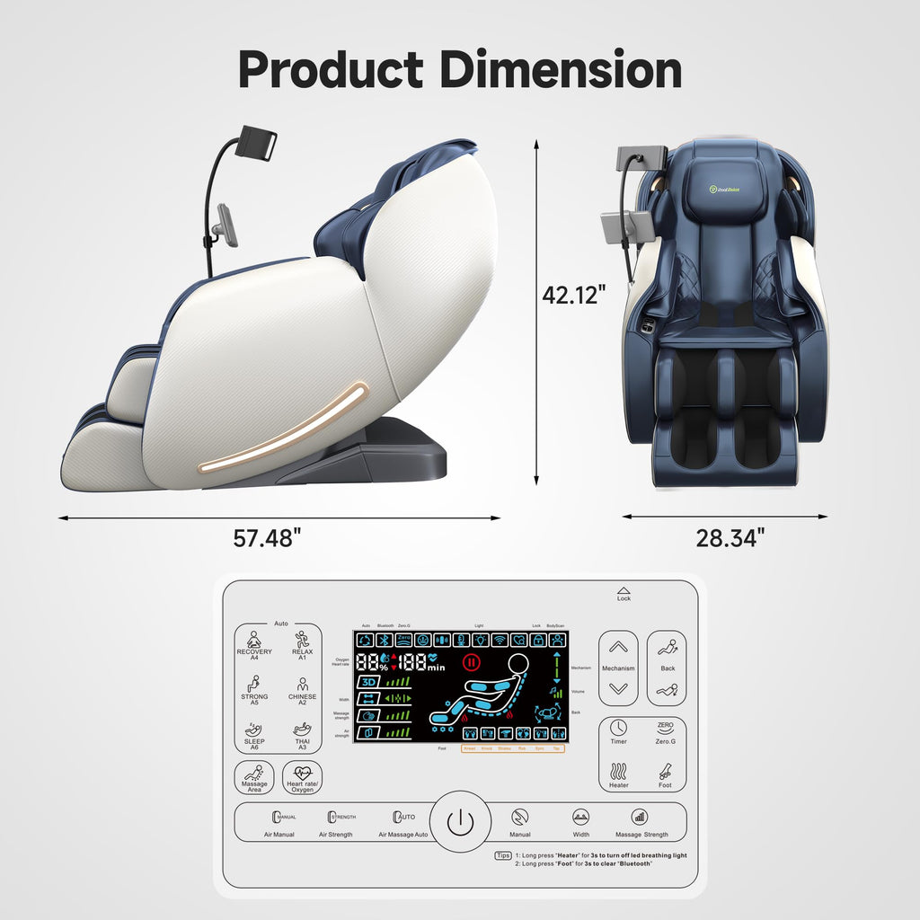 2026 Massage Chair Full Body, Zero Gravity SL-Track Massage Recliner with Added Phone Controller and Holder, Pause Button,Upgraded LCD Screen，APP Control and Child Lock, Favor-06, Blue