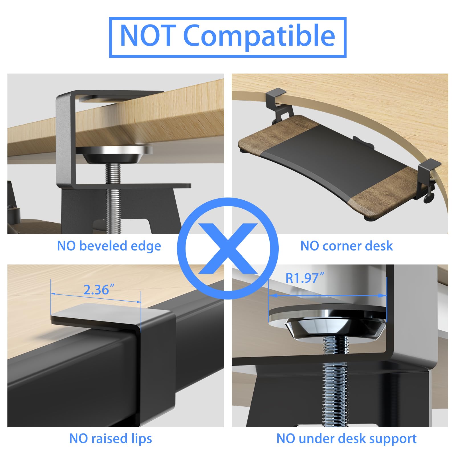 Keyboard Tray Under Desk Pull Out with C Clamp Mount, Computer Keyboard & Mouse Tray, 25.6 (30 Including Clamps) x 11.8 inch Slide-Out Platform Computer Drawer for Typing, DSF1C