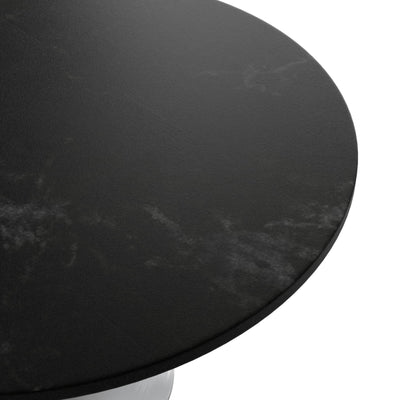 Mid-Century Modern 48 Inch Round Dining Table, MDF Wood Tabletop with White Steel Pedestal Base, Large Pedestal Kitchen & Dining Room Table, Breakfast Nook Table (Black)