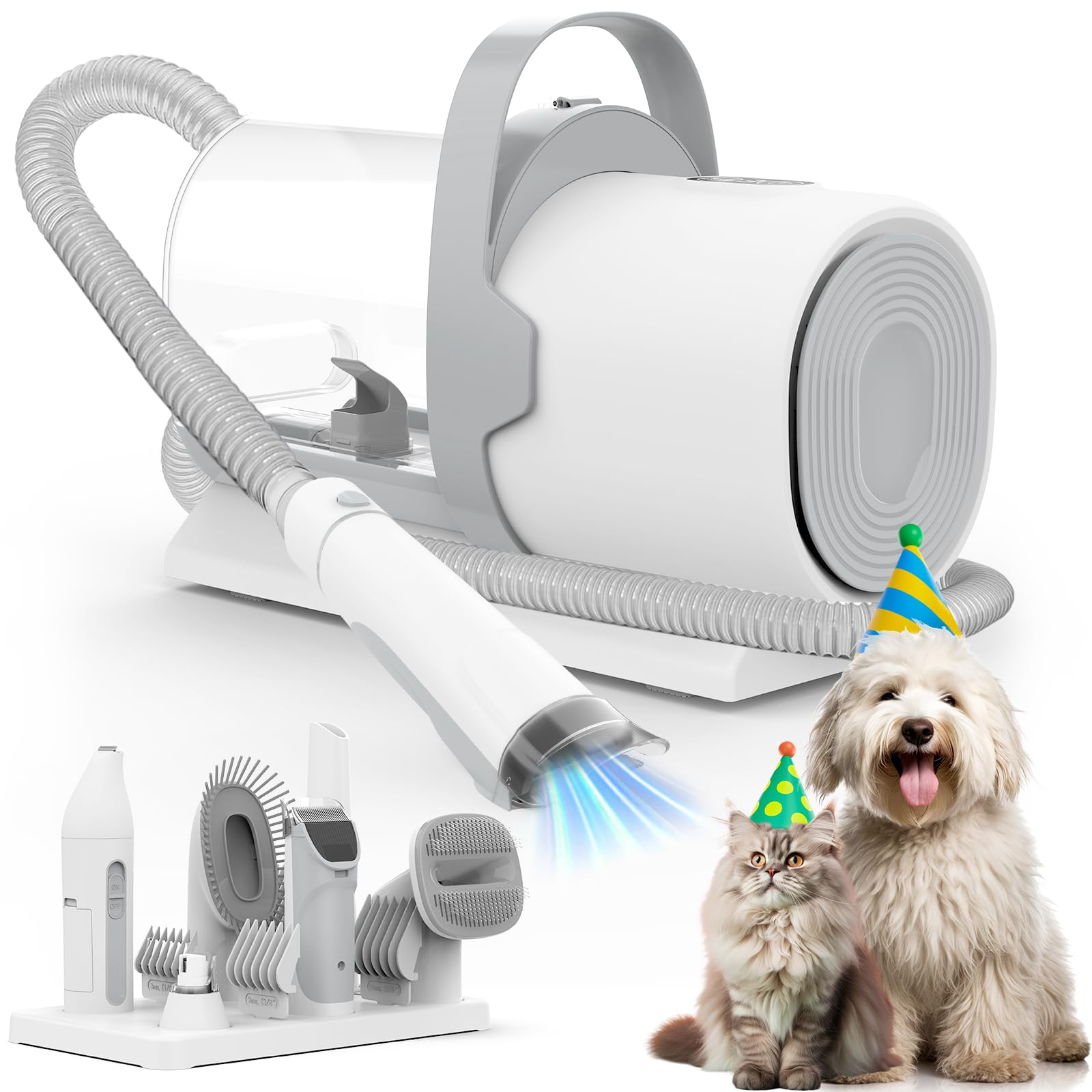 Dog Grooming Vacuum and Kit, Clipper Nail Trimmer Grinder, 2.5L Dust Cup 7 Grooming Tools 11000Pa Pet Vacuum for Shedding Grooming, Dog Hair Vacuum, Home Cleaning, PG50 Plus