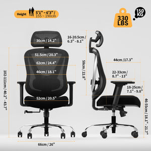 Ergonomic Mesh Office Chair - 3D Adjustable Lumbar Support & 3D Armrests, V-Shaped Back, Adjustable Desk Chair for Office & Home, Black