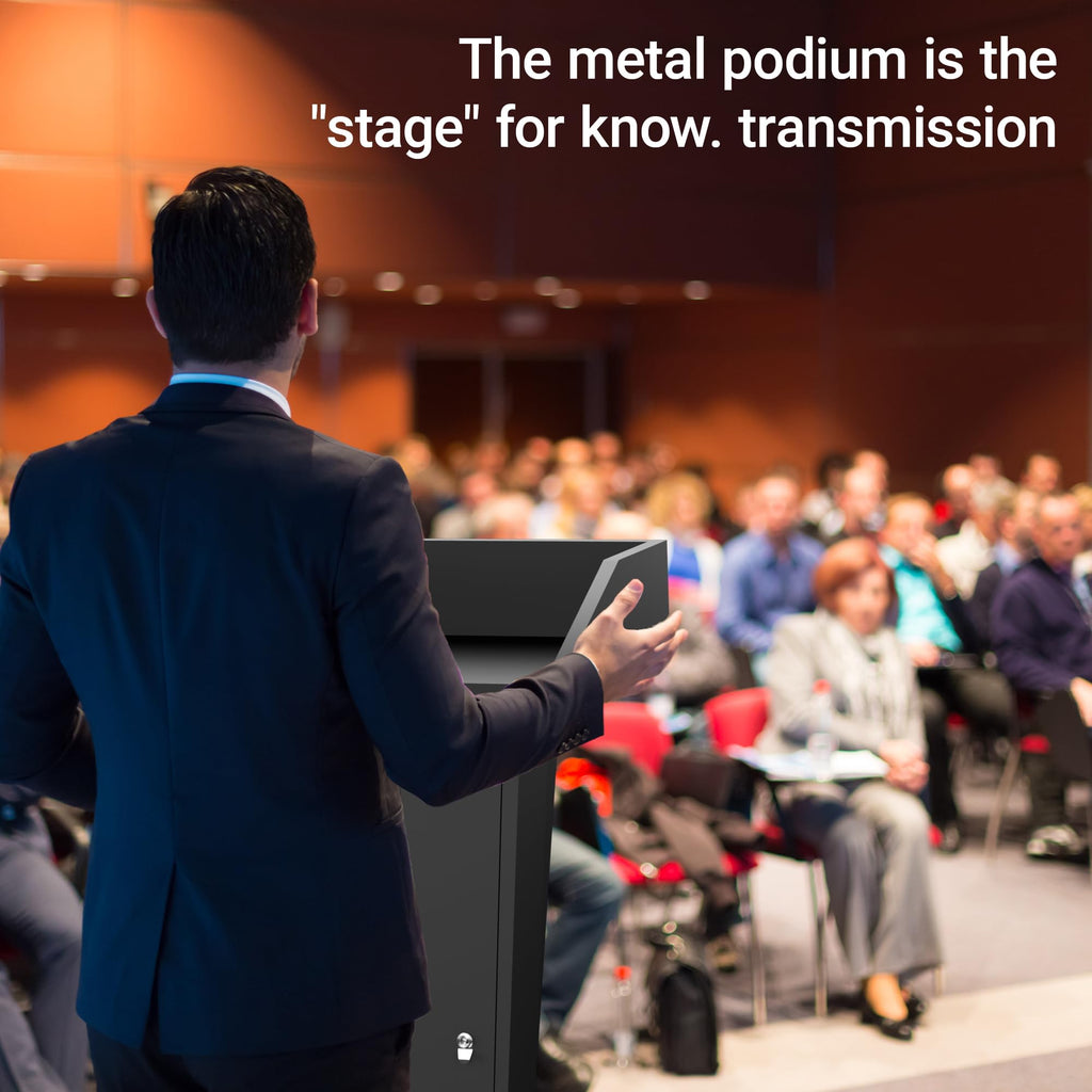 Podium Stand with Wheels, Heavy-Duty Metal Lecterns & Podiums with Storage, 46.5”H Portable Pulpits for Churches, Classrooms and Conferences, Scratch-Resistant Surface, Black