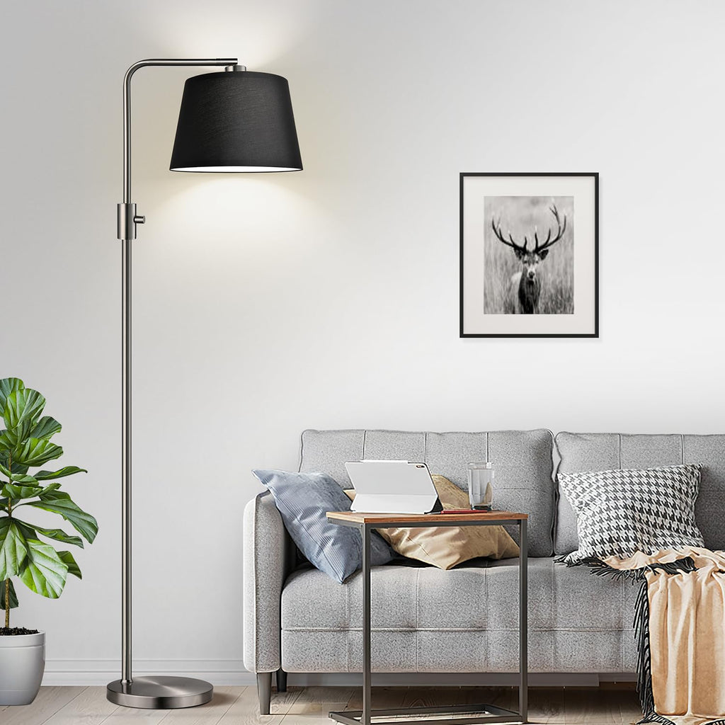 【Upgraded】 Dimmable Floor Lamp, 1000 Lumens LED Edison Bulb Included, Brushed Nickel Arc Floor Lamps Modern Standing Lamp with Black Shade, Tall Lamps for Living Room Bedroom