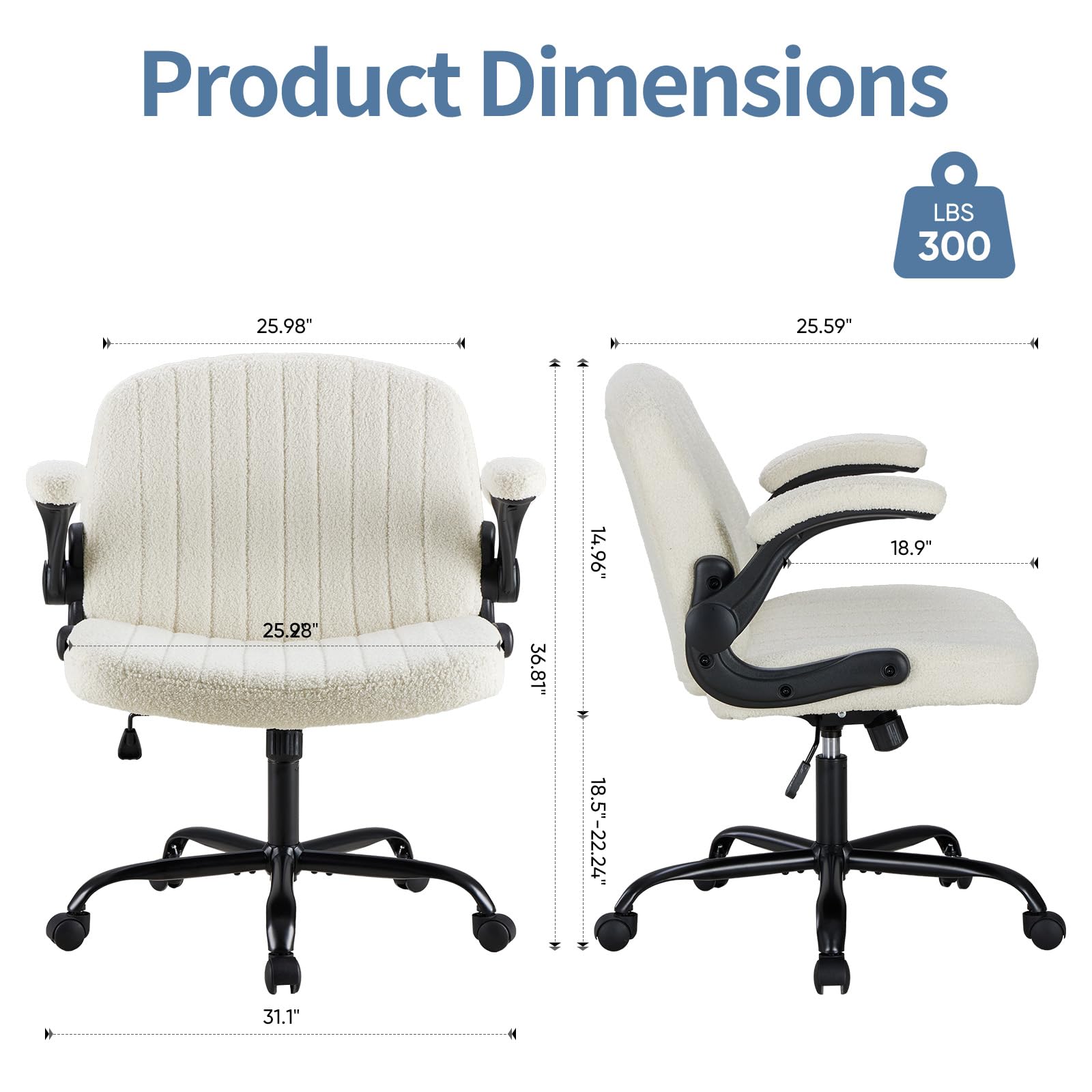 Criss Cross Home Office Chair with Wheels, Wide Cross Legged Desk Vanity Chair Comfy Fabric Flip-Up Armrests Adjustable Swivel Chairs for Home Computer Bedroom, Beige