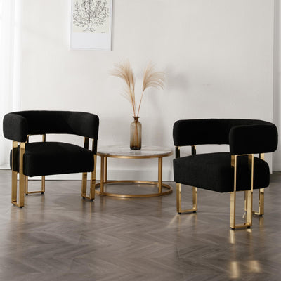 Modern Barrel Accent Chair, Boucle Fabric Living Room Chair with Gold Metal Legs, Comfy Upholstered Single Sofa Armchair Side Chair for Lounge/Bedroom/Reading, Black