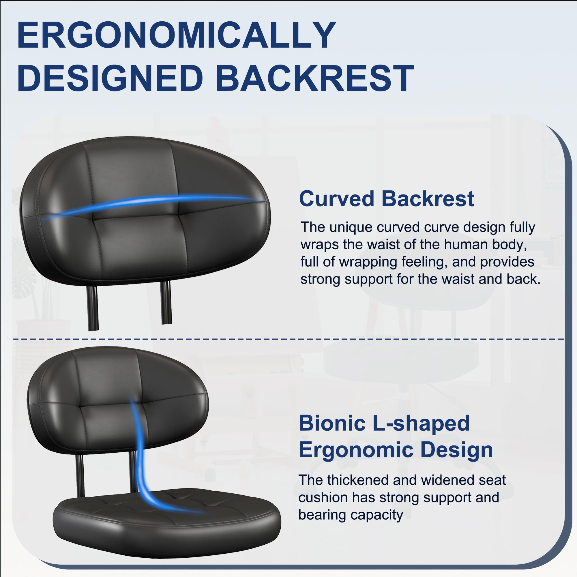 Armless Drafting Chair, Tall Office Chair no Wheels with Footrest Ring for Standing Desk, Small Faux Leather Executive Chair with Adjustable Height for Bar Counter Desk Black