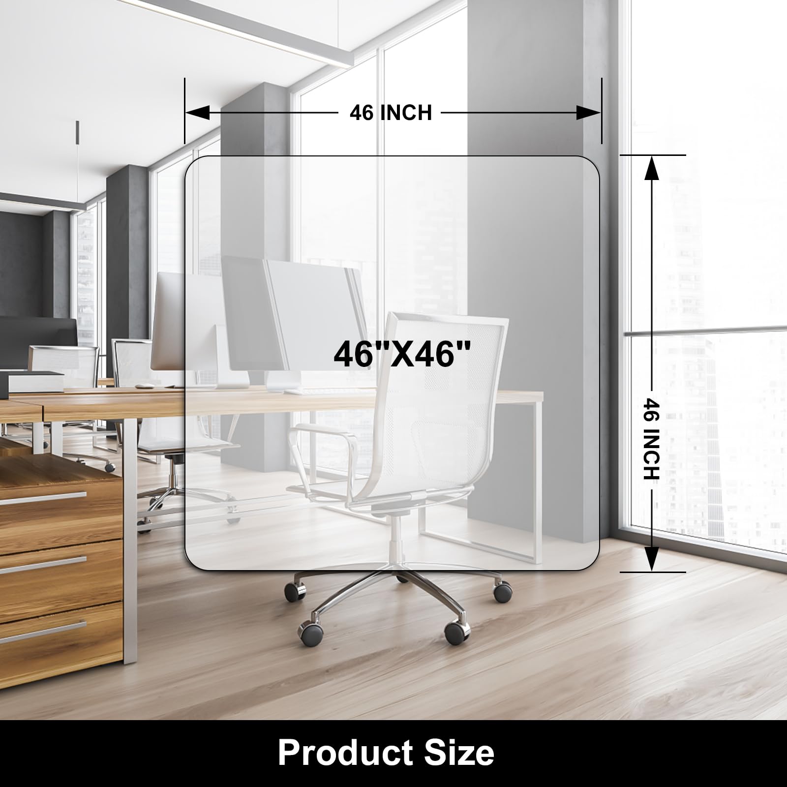 Chair Mat for Hardwood Floor,46 x 46 inches Rectangle Desk Durable Wood/Tile Protection Mat for Rolling Chairs, Non-Studded Bottom