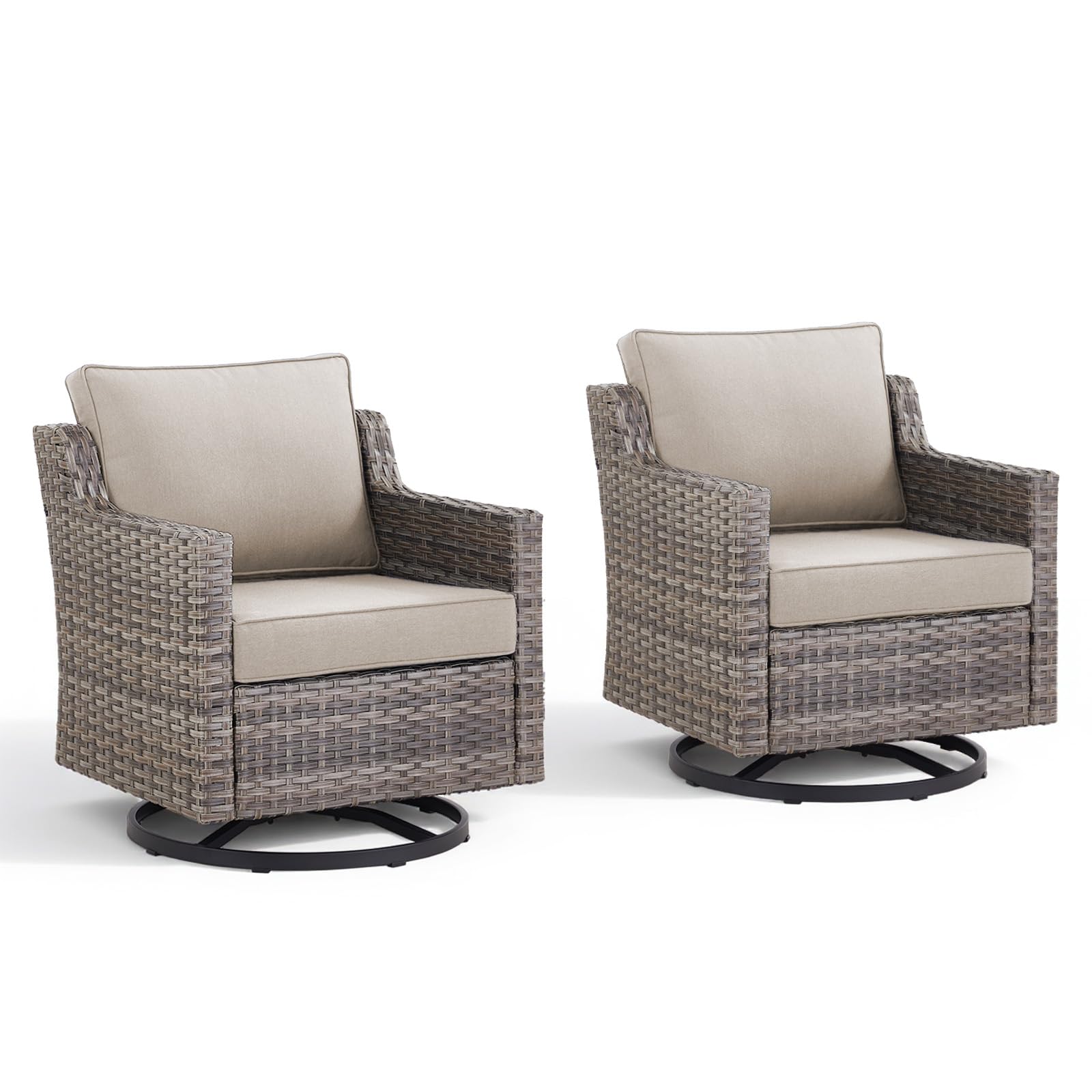 Outdoor Swivel Rocker Patio Chairs-High Back Wicker Swivel Rocker Patio Chairs Set of 2,PE Wicker Chair Patio Furniture Sets with Covered Cushions for Porch Balcony Patio Deck Grey/Beige