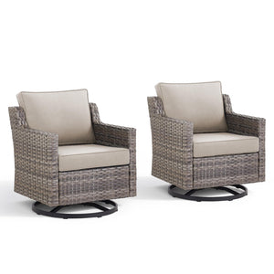 Outdoor Swivel Rocker Patio Chairs-High Back Wicker Swivel Rocker Patio Chairs Set of 2,PE Wicker Chair Patio Furniture Sets with Covered Cushions for Porch Balcony Patio Deck Grey/Beige