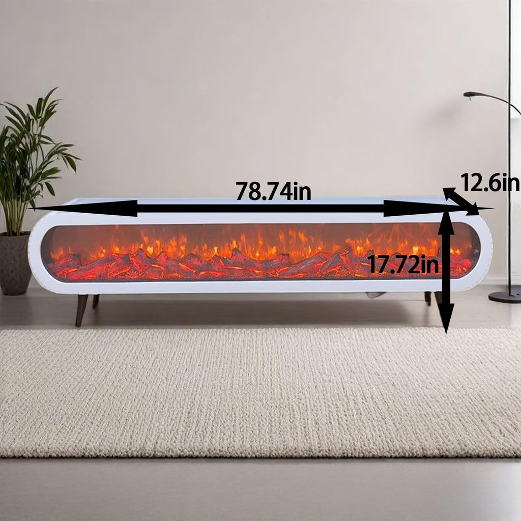 Electric Fireplace - Indoor Electric Fireplace with Mantel Includes White Modern Style, Freestanding TV Stand with Decorative Faux Flame & Curved Corner for Living Room