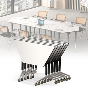6 Pack Folding Conference Table On Wheels, 4FT Office Conference Room Tables Modular Meeting Table Trapezoid Conference Training Table for Office Classroom Meeting (6PACK)